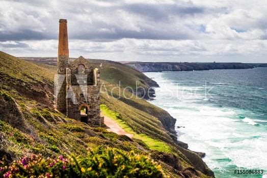 Picture of Ruins of Cornish tin mine on coast in Cornwall UK